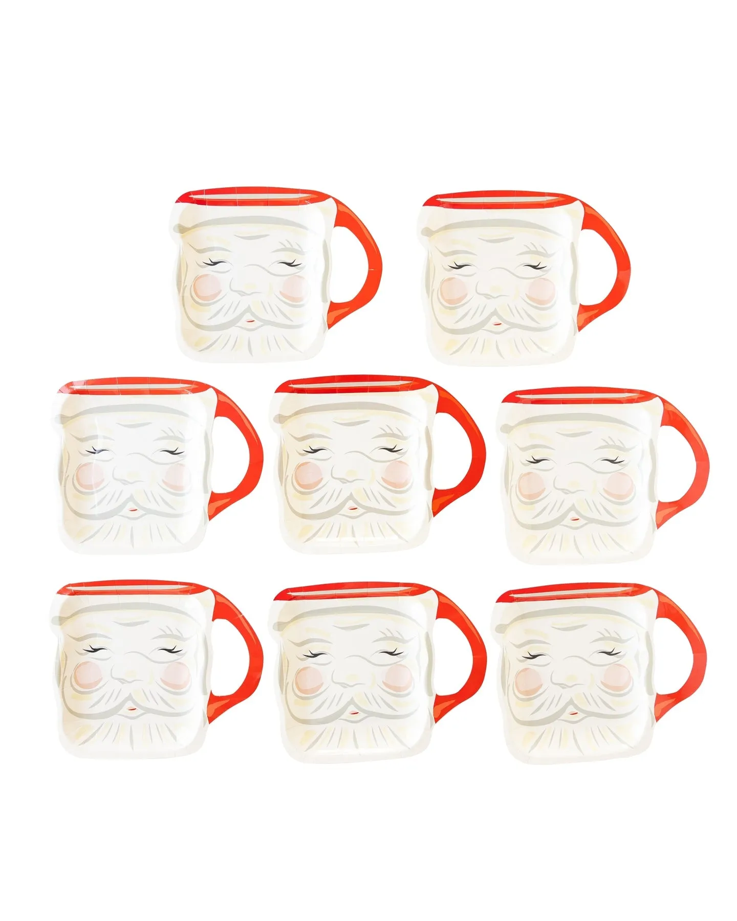 Christmas Baubles Santa Face Mug Shaped Paper Plate, Set of 8 Santa Mug Plates,  9 x 7.5 inches