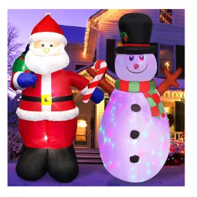 Christmas Inflatables Outdoor Decorations, 5 FT Set of 2 Christmas Inflatable Snowman with Rotating Lights and Santa Claus with Bright Lights