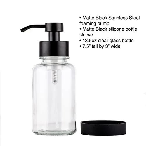 Clear Glass Soap Dispensers Matte Black Pumps Modern Large Silicone Coasters