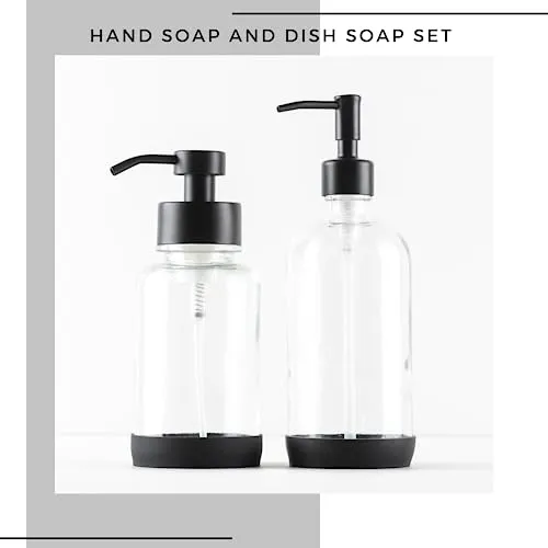 Clear Glass Soap Dispensers Matte Black Pumps Modern Large Silicone Coasters