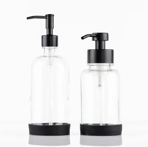 Clear Glass Soap Dispensers Matte Black Pumps Modern Large Silicone Coasters