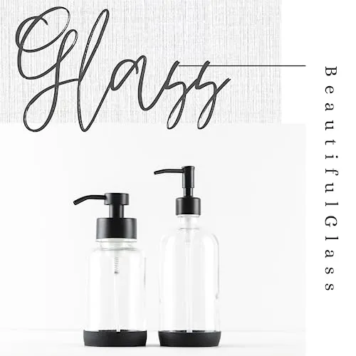 Clear Glass Soap Dispensers Matte Black Pumps Modern Large Silicone Coasters