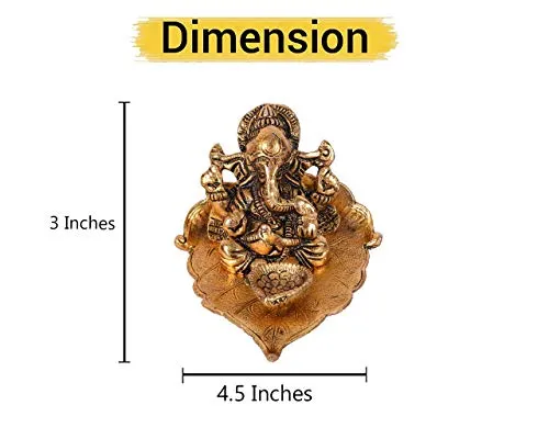 Collectible India Ganesh, Ganesha on Leaf - Ganesh with Diya - Lord Ganesha Metal Hand Craved for Home Decorative Gift Puja Diwali Gifts