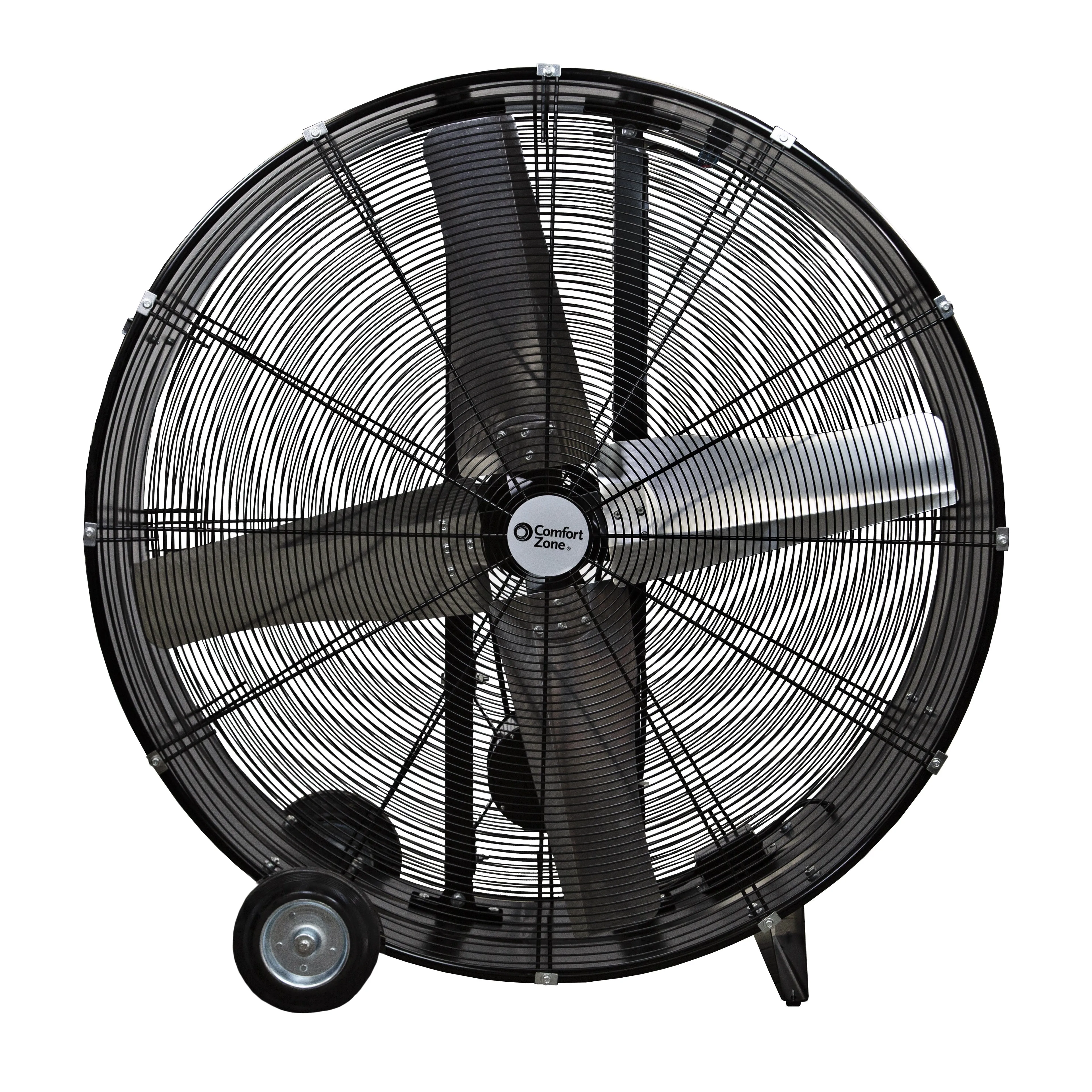 Comfort Zone 48" 2-Speed High-Velocity Industrial Heavy Duty 2-Wheel Belt-Drive Drum Fan in Black