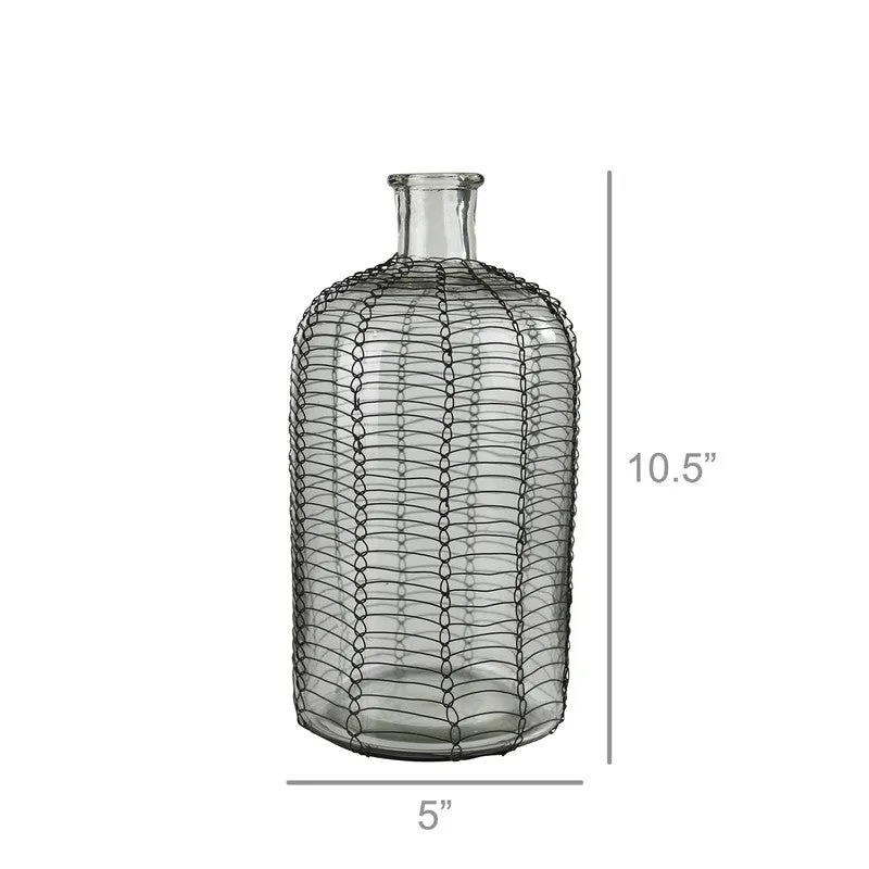 Conde Glass Bottle, Woven Wire - Petite