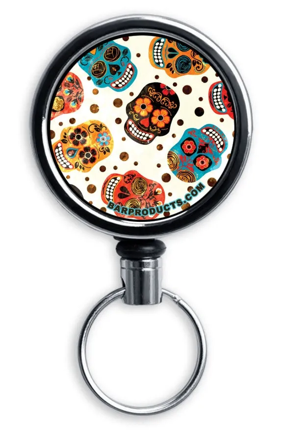 CUSTOMIZABLE Mini Bottle Opener with Retractable Reel - Mexican Skulls