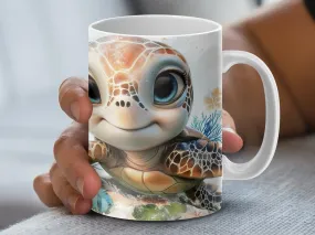 Cute Sea Turtle Mug, Ocean Life Coffee Cup, Animated Turtle Lover Gift