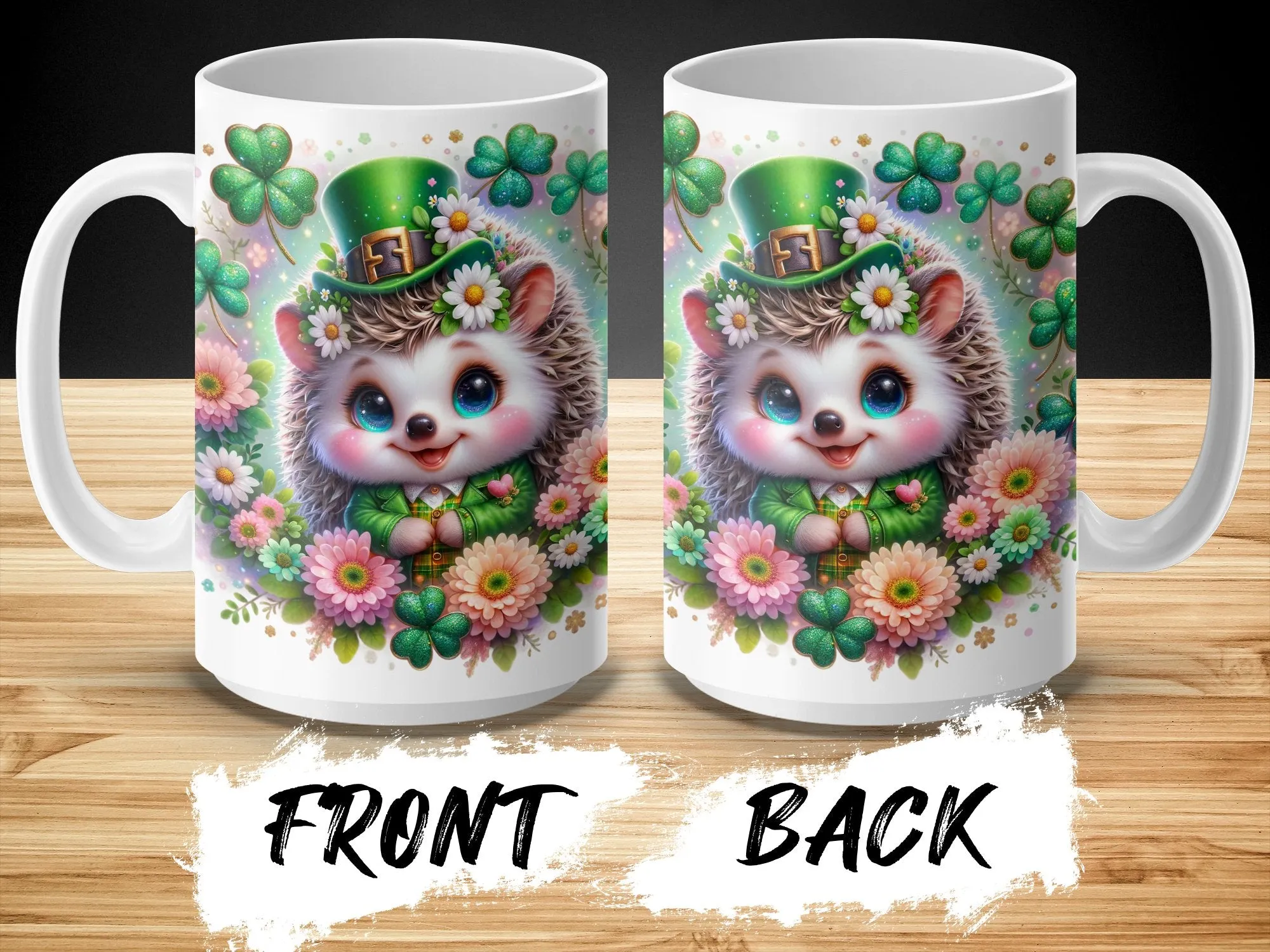 Cute St. Patrick's Day Hedgehog Mug, Floral Green Clover Hedgehog Coffee Cup, Adorable Animal Tea Mug, Lucky Charm Gift