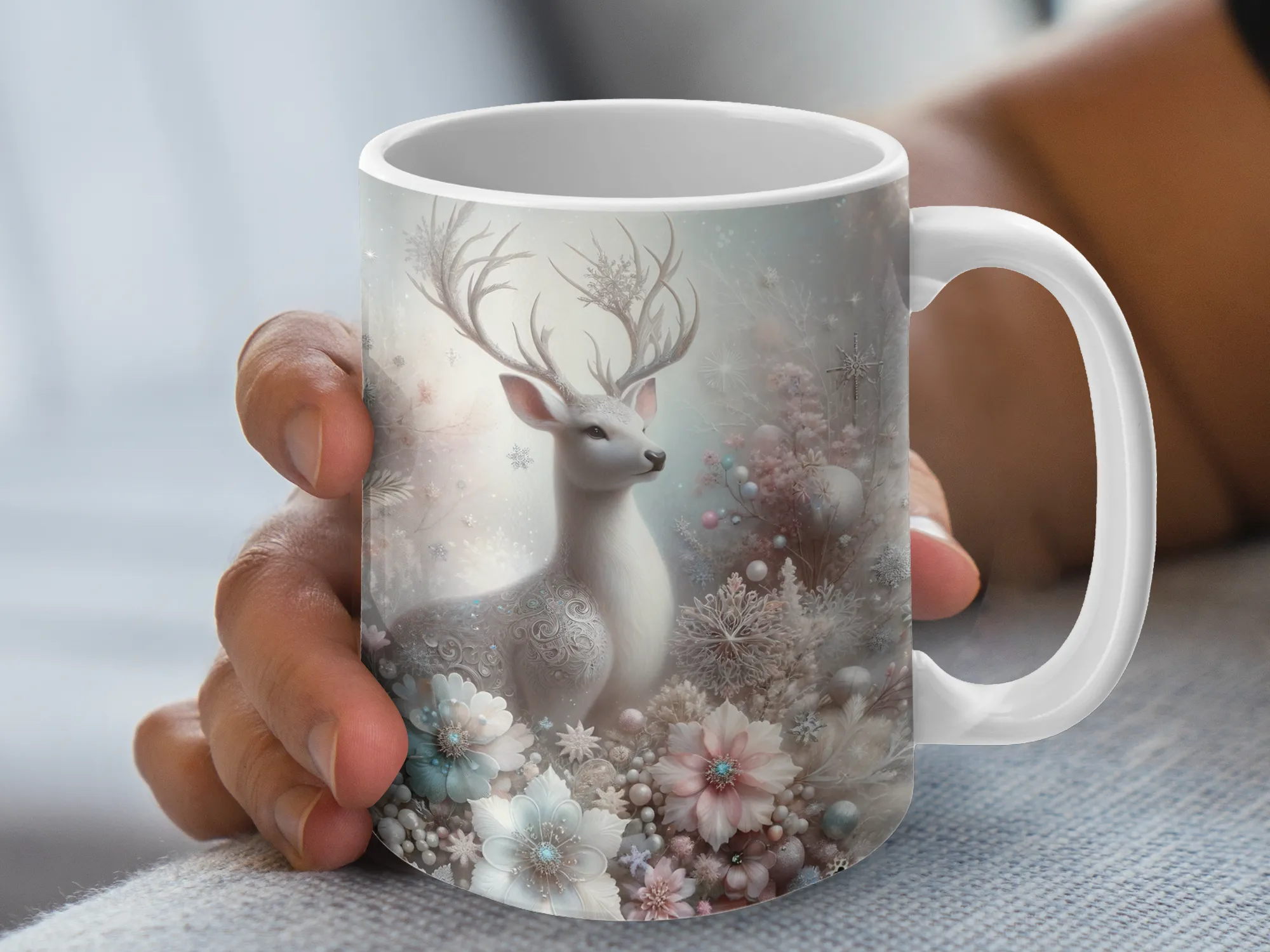 Deer with Floral Frame, Deer Mug, Deer Gift, Hunter Gift, Hunter Mug, Nature Lover Gift, Nature Lover Mug