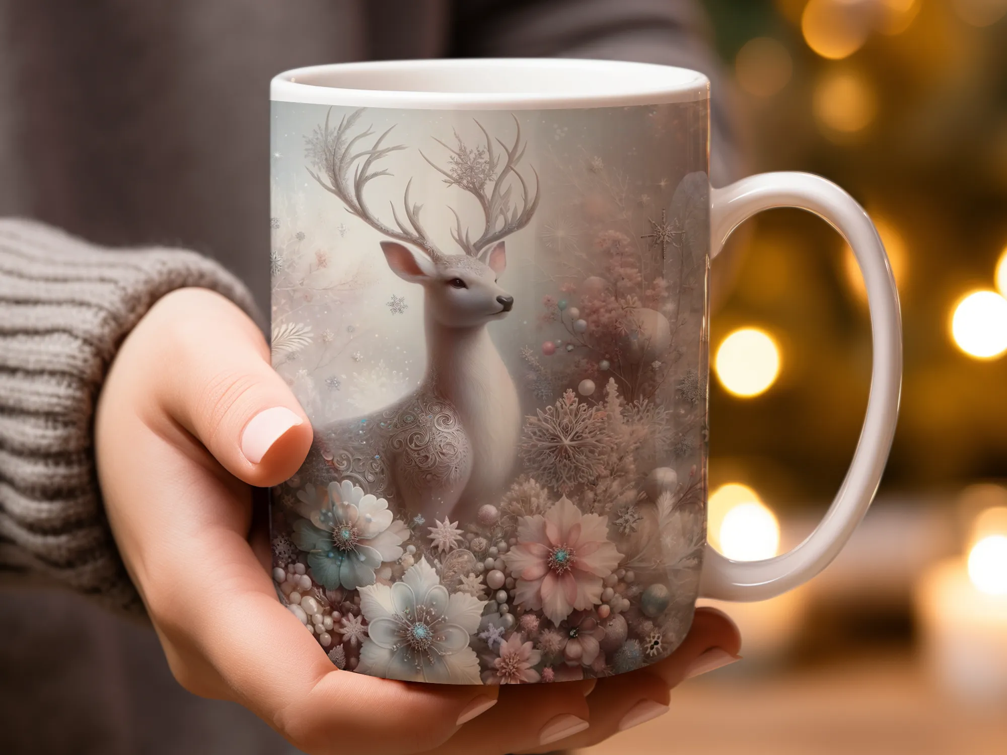 Deer with Floral Frame, Deer Mug, Deer Gift, Hunter Gift, Hunter Mug, Nature Lover Gift, Nature Lover Mug