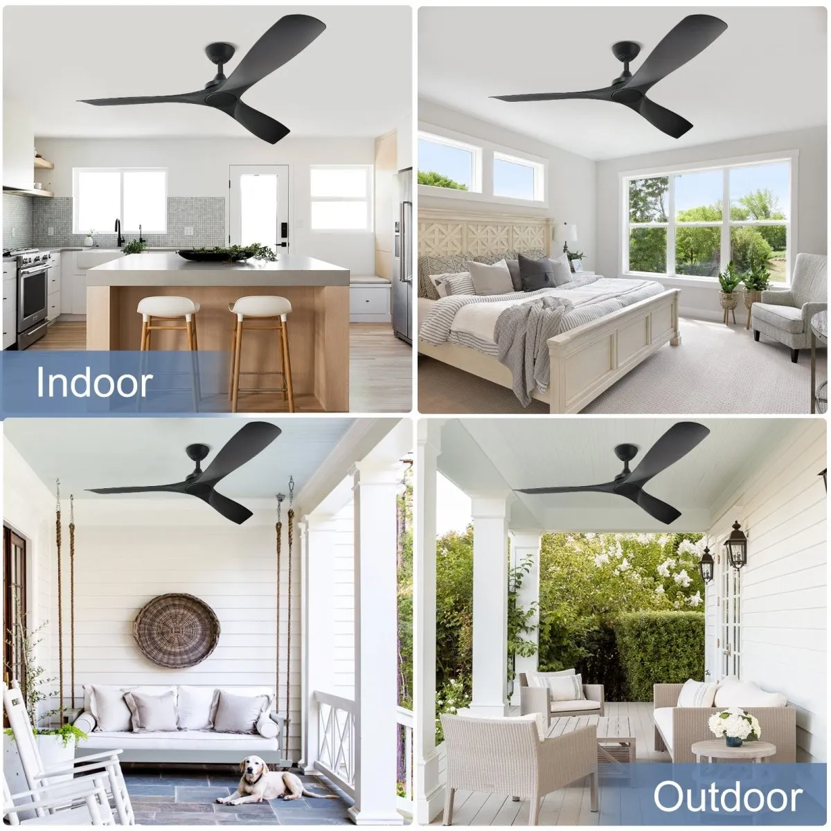 Depuley 52" Modern Ceiling Fan No Light with Remote, Indoor/Outdoor Ceiling Fan Without Light, 3 Blade Low Profile Fan for Patios/Farmhouse Reversible DC Motor, 2 Downrods, Quiet Energy Saving, Black