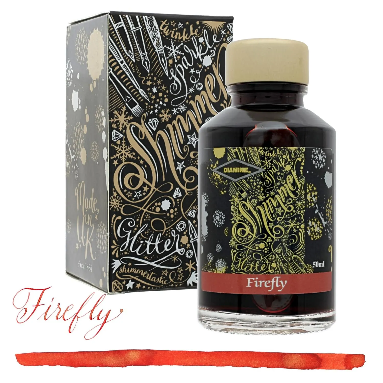 Diamine Shimmer Bottled Ink in Firefly Orange - 50 mL