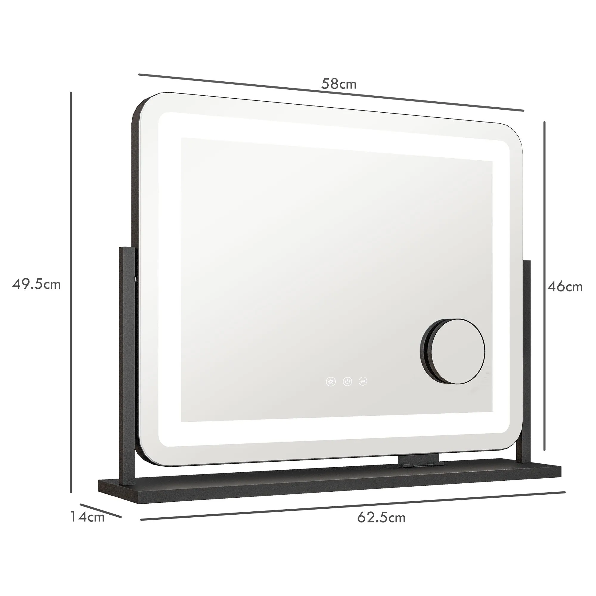 Dimmable Lighted Makeup Mirror with Magnifier, USB Port, 360° Rotation