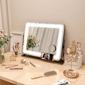 Dimmable Lighted Makeup Mirror with Magnifier, USB Port, 360° Rotation