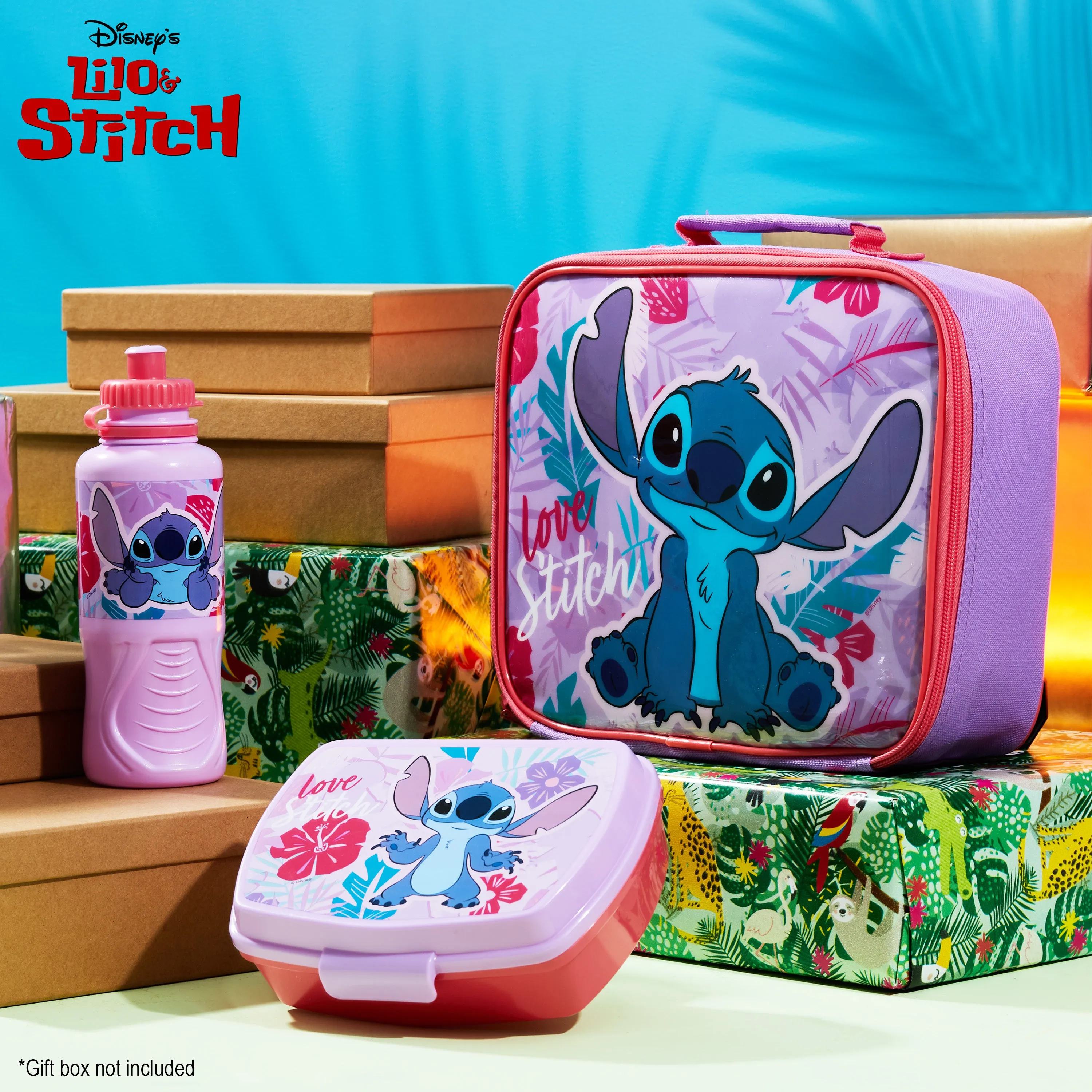 Disney Stitch Kids Lunch Box 3 Piece Set Insulated Lunch Bag Snack Box BPA Free 430ml Water Bott