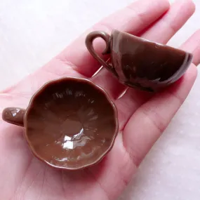 Dollhouse Miniature Coffee Cup Charm / 3D Tea Cup Cabochon (2pcs / 48mm x 21mm / Brown) Doll Food Making Kawaii Mini Sweets Jewelry MC47