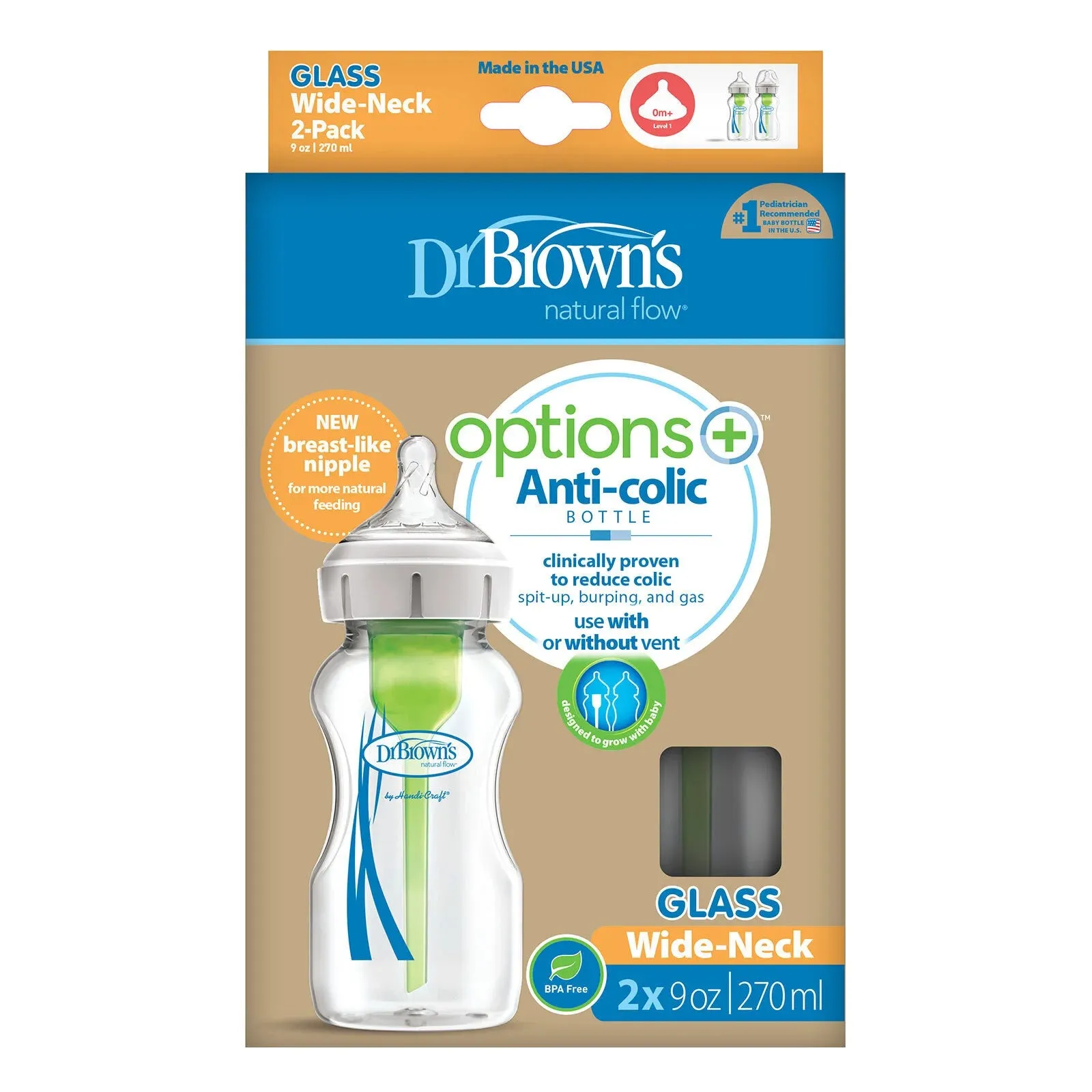 Dr. Brown's Options  Wide Neck Anti-Colic Glass Bottle 270ml 2 pcs