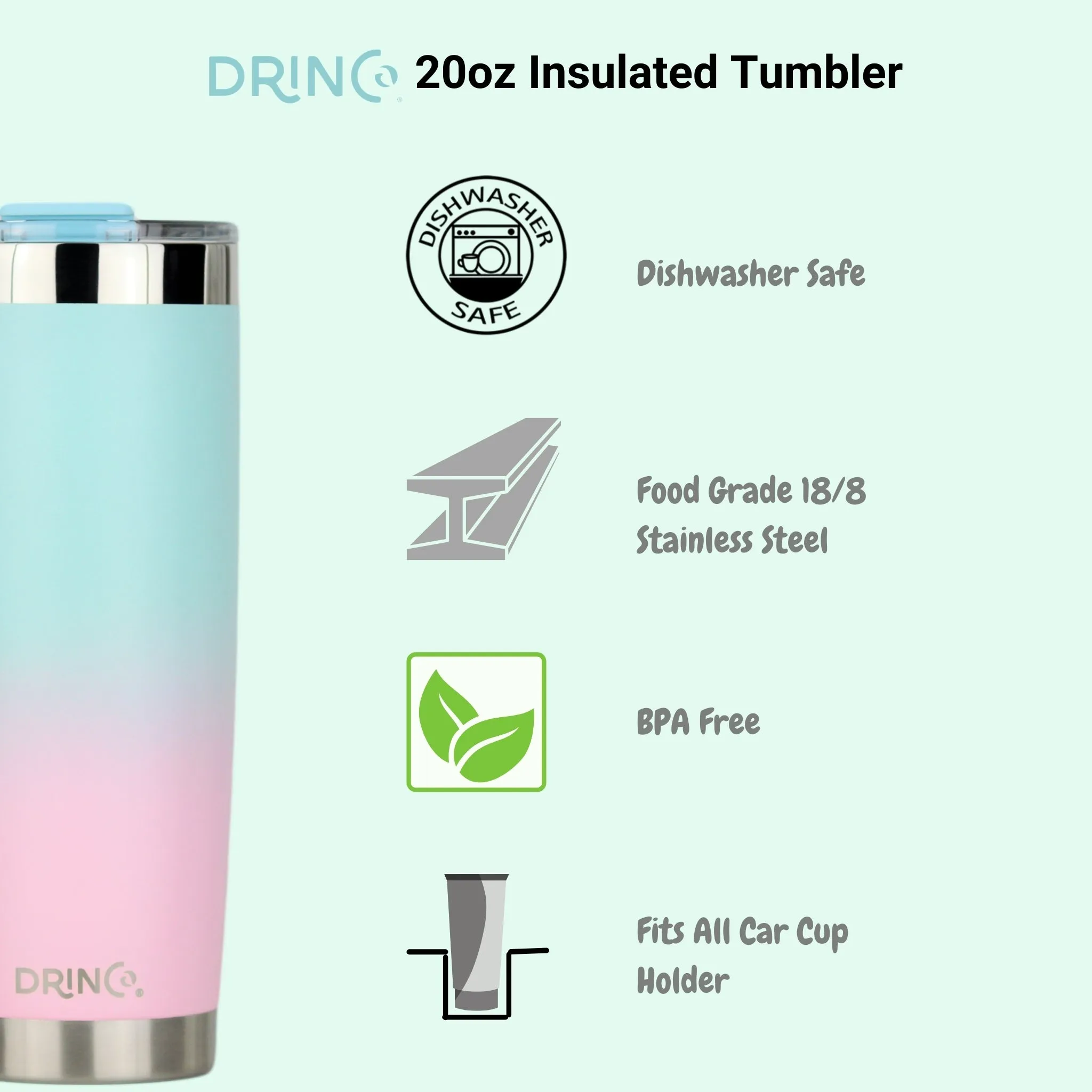 DRINCO®  20oz Insulated Tumbler w/Spill Proof Lid - Macaron