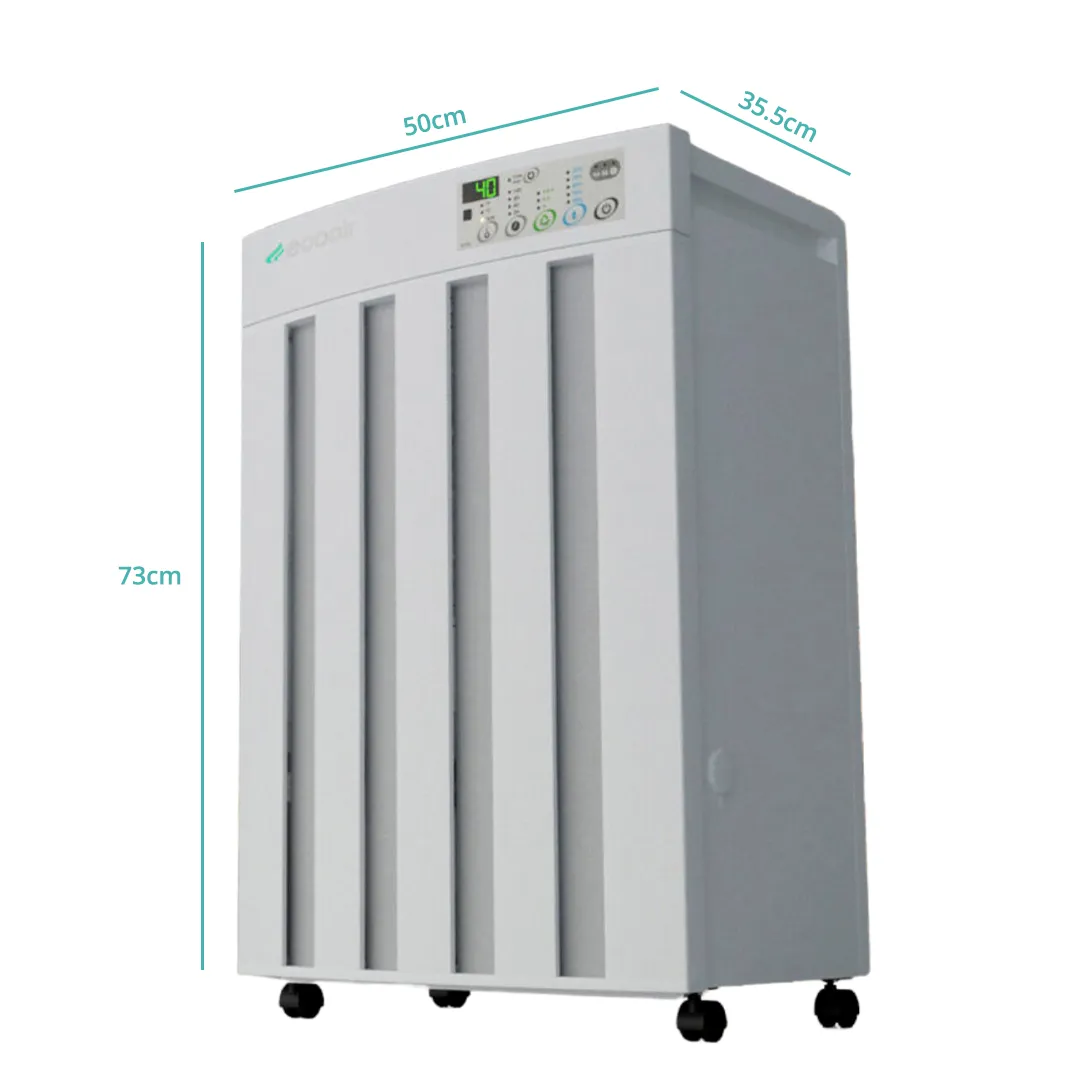 EcoAir Droid Desiccant Dehumidifier with Dual Tank, Active Carbon Filter, Water-Resistant IP24, Up to 220m² - 25L Extraction Per Day