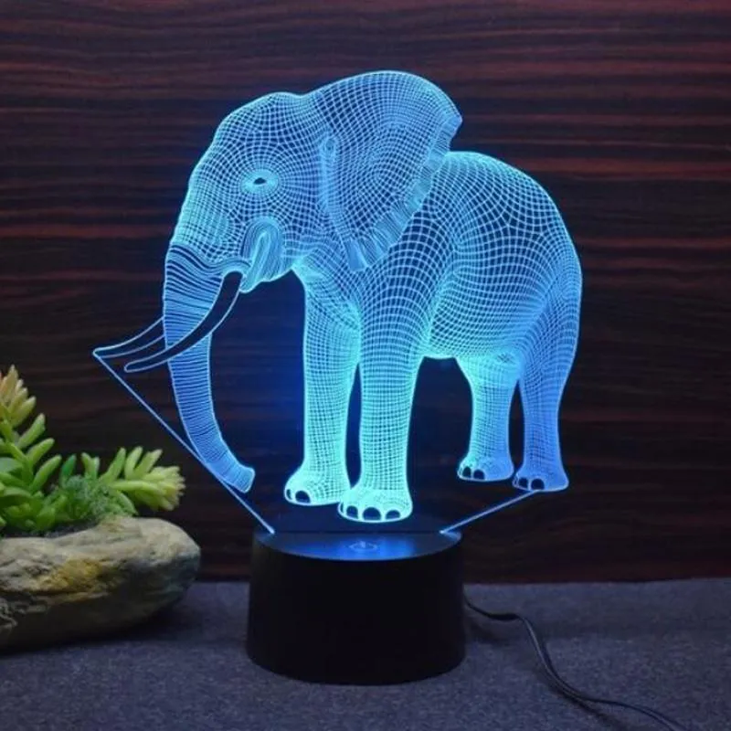 Elephant Model Remote Control 3D LED 7/16 Colors Touch Switch Colorful Visual Light Night Light