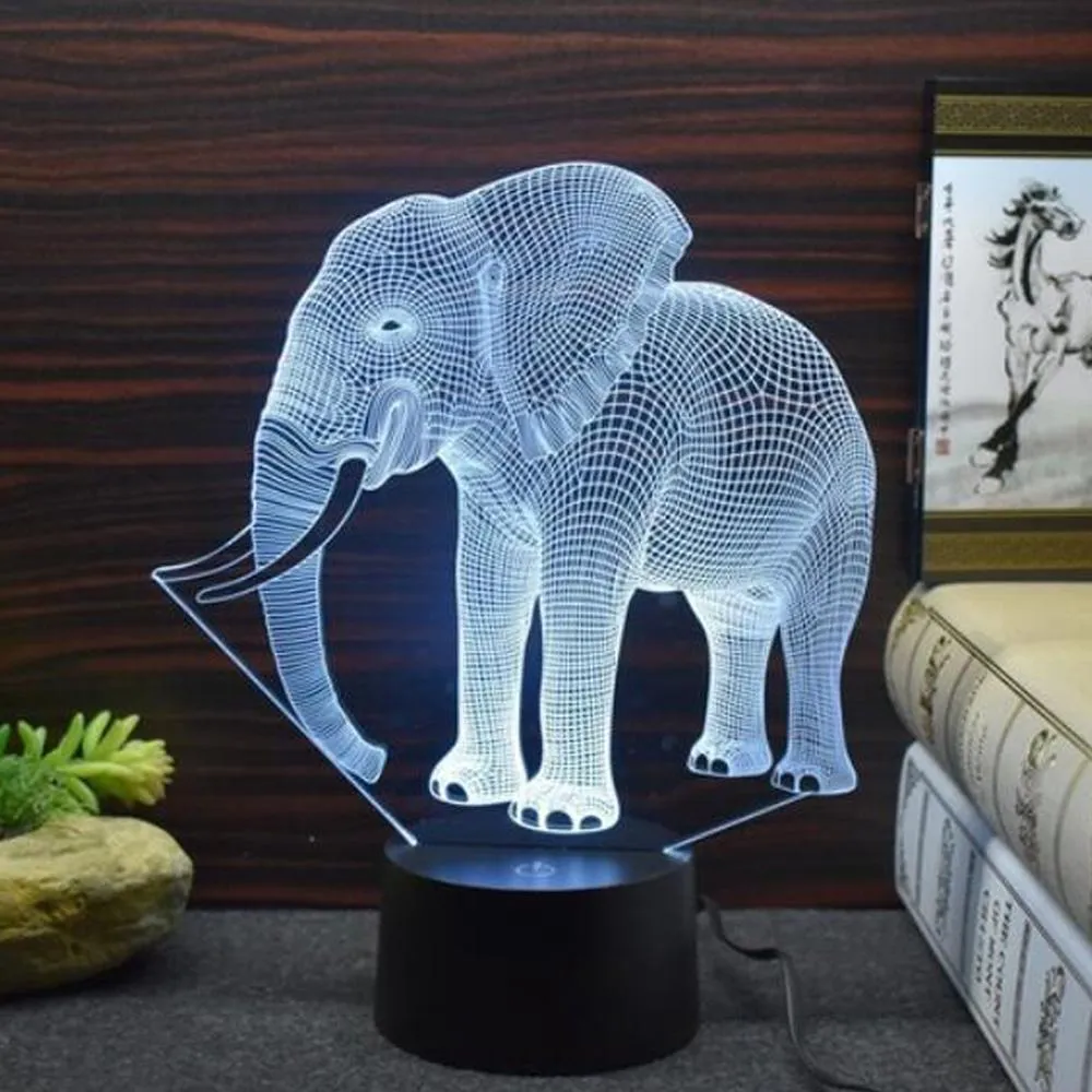 Elephant Model Remote Control 3D LED 7/16 Colors Touch Switch Colorful Visual Light Night Light