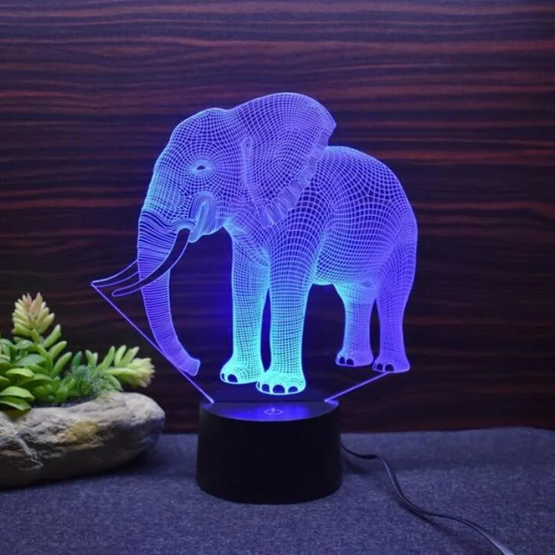 Elephant Model Remote Control 3D LED 7/16 Colors Touch Switch Colorful Visual Light Night Light