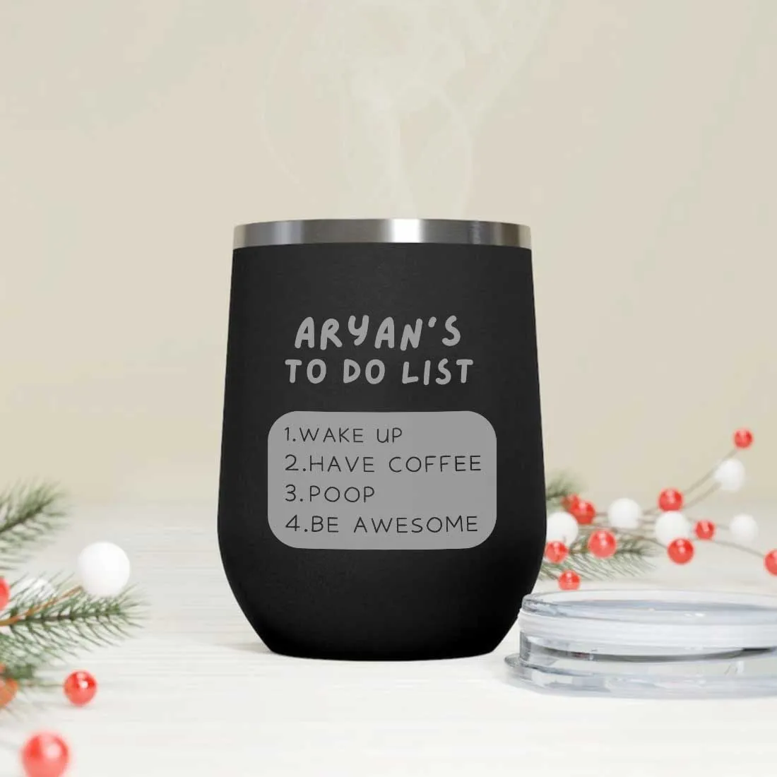 Engraved Personalized Stainless Steel Travel Coffee Cup With Lid for Office - To Do List