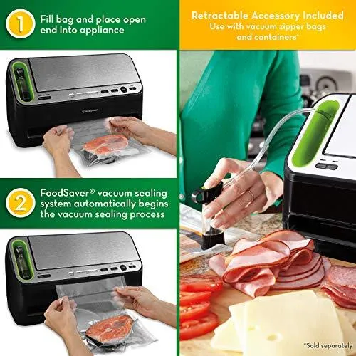 FoodSaver V4400 2-in-1 Vacuum Sealer Machine with Automatic Bag Detection and Starter Kit | Safety Certified | Black and Silver