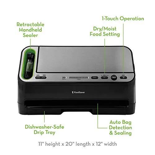 FoodSaver V4400 2-in-1 Vacuum Sealer Machine with Automatic Bag Detection and Starter Kit | Safety Certified | Black and Silver