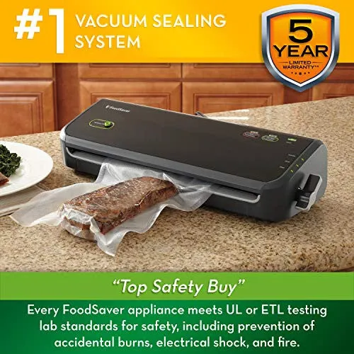 FoodSaver Vacuum Sealer Machine with Starter Vacuum Seal Bags & Rolls, Safety Certified, Black - FM2000-FFP