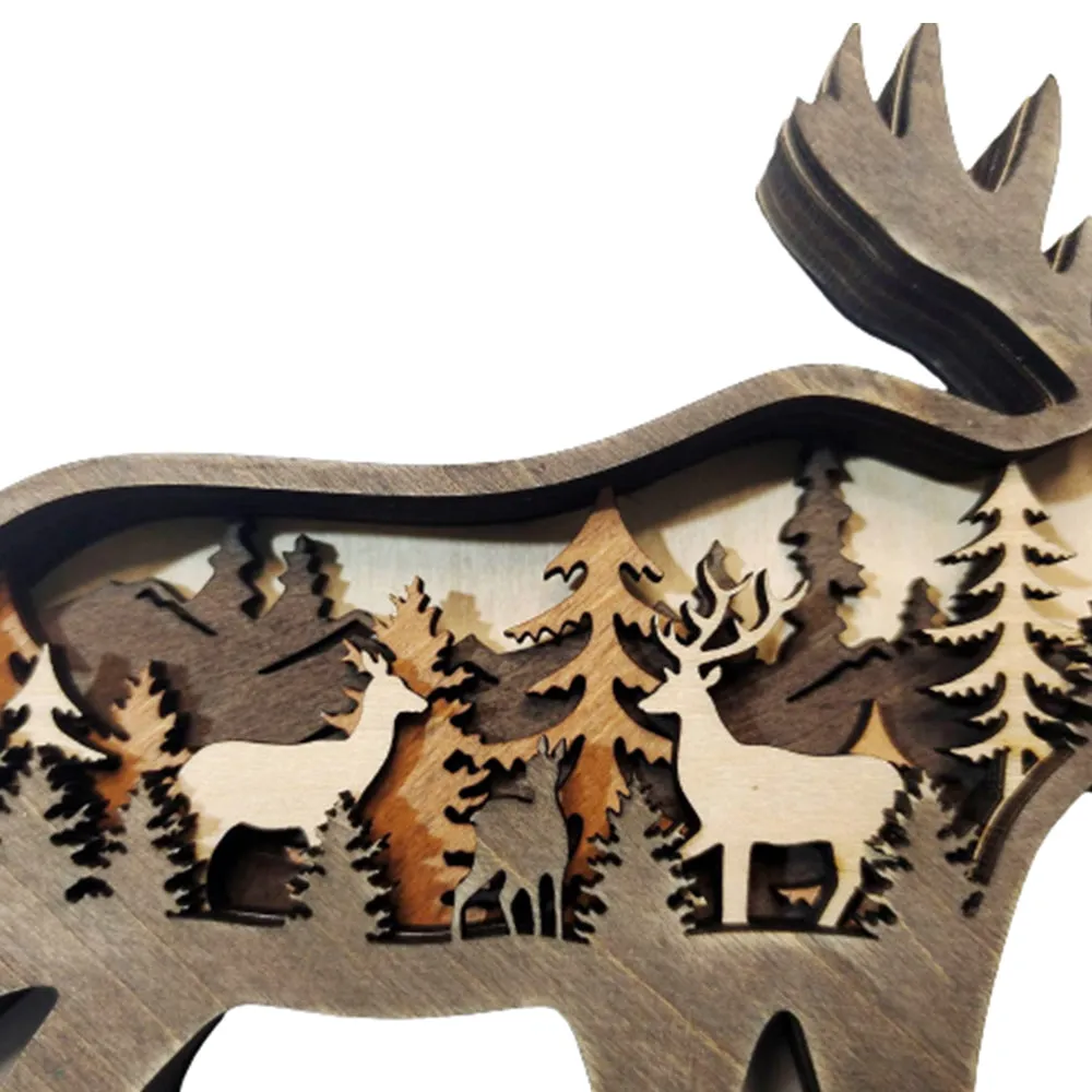 Forest Animal Wooden Tabletop Ornament with LED Light for Home Decoration