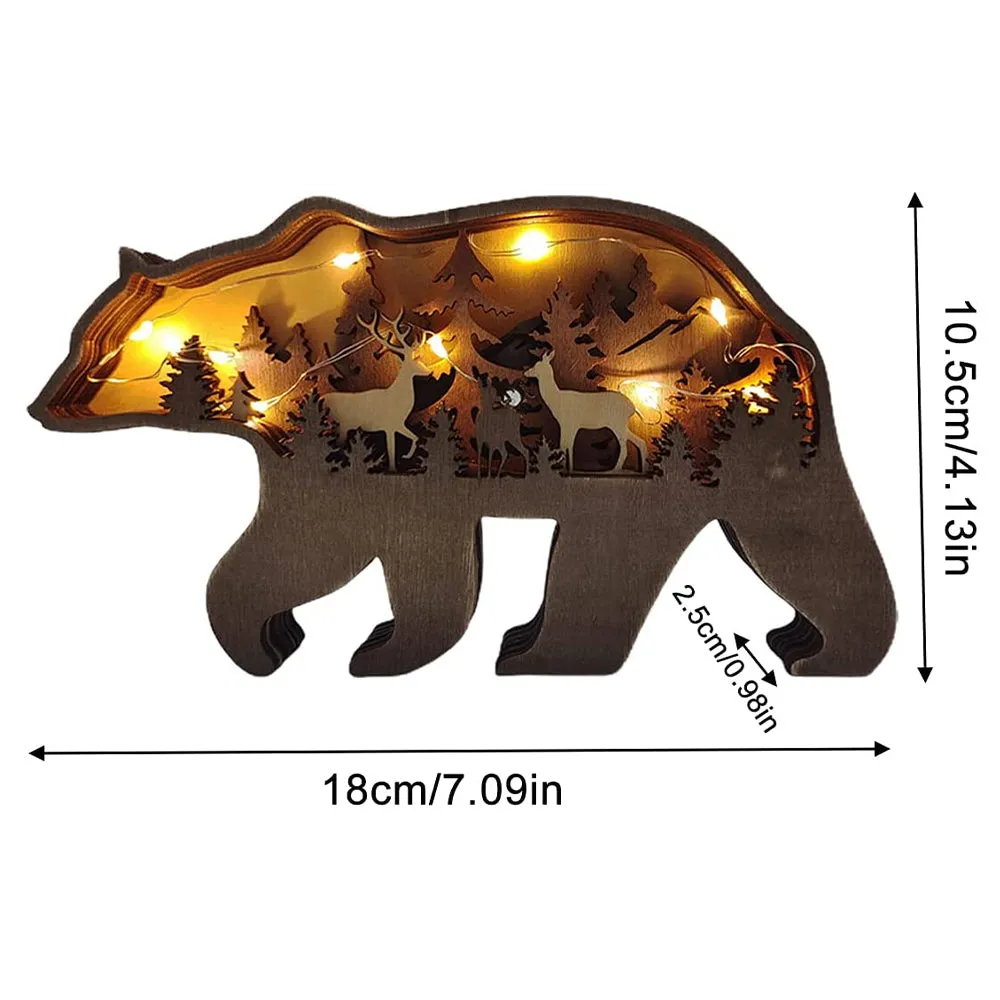 Forest Animal Wooden Tabletop Ornament with LED Light for Home Decoration