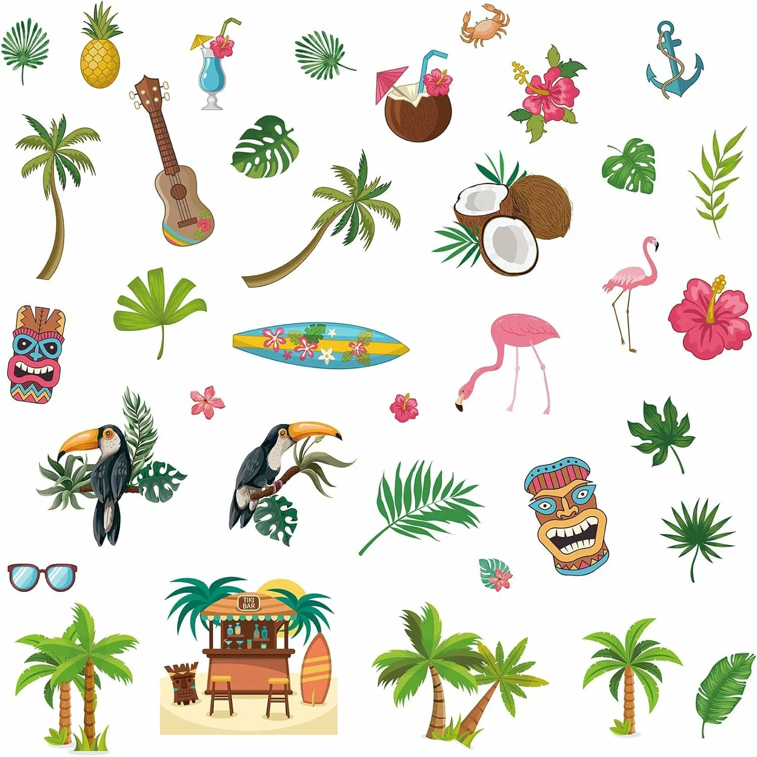 GADGETS WRAP 8 Styles Hawaii Tropical Palm Leaves Wall Stickers Decals Flamingo PVC Window