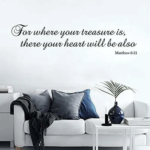 GADGETS WRAP Bible Verse Wall Stickers, for Where Your Treasure is Matthew 6:21 Religious Scripture Wall Decals for Home