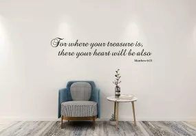 GADGETS WRAP Bible Verse Wall Stickers, for Where Your Treasure is Matthew 6:21 Religious Scripture Wall Decals for Home