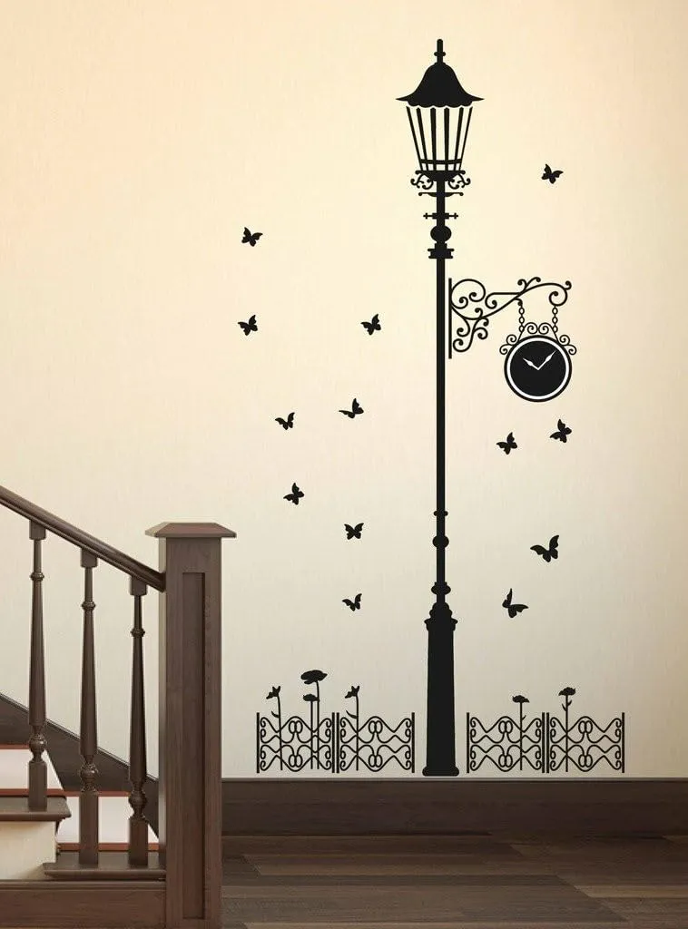 GADGETS WRAP 'Black Antique Street Lamp with Butterflies' Wall Sticker