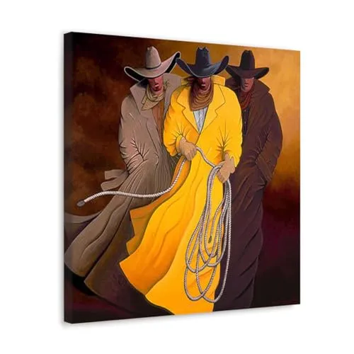 GADGETS WRAP Canvas Gallery Wrap Framed for Home Office Studio Living Room Decoration (10x10inch) - Three Cowboys