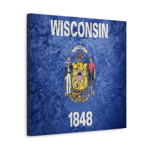 GADGETS WRAP Canvas Gallery Wrap Framed for Home Office Studio Living Room Decoration (10x10inch) - Wisconsin Flag Grunge