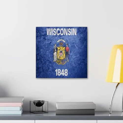 GADGETS WRAP Canvas Gallery Wrap Framed for Home Office Studio Living Room Decoration (10x10inch) - Wisconsin Flag Grunge