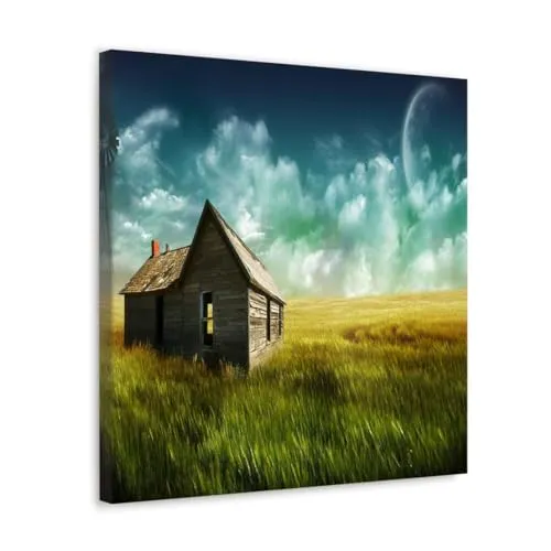 GADGETS WRAP Canvas Gallery Wrap Framed for Home Office Studio Living Room Decoration (10x10inch) - Wood House