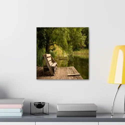 GADGETS WRAP Canvas Gallery Wrap Framed for Home Office Studio Living Room Decoration (10x10inch) - Wooden Bench Near Lake