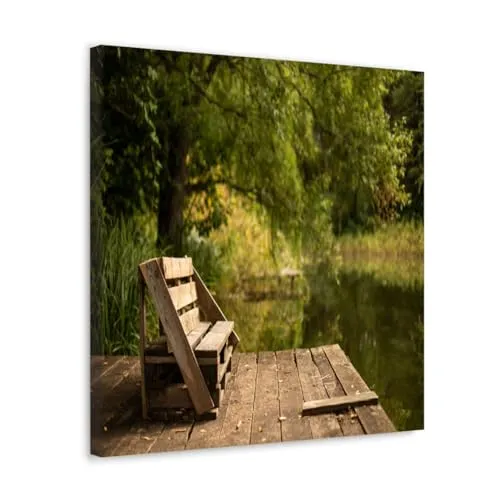 GADGETS WRAP Canvas Gallery Wrap Framed for Home Office Studio Living Room Decoration (10x10inch) - Wooden Bench Near Lake