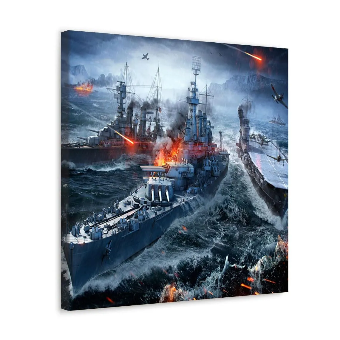 GADGETS WRAP Canvas Gallery Wrap Framed for Home Office Studio Living Room Decoration (10x10inch) - World Of Warships Naval Battles