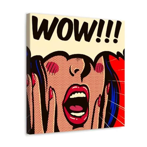 GADGETS WRAP Canvas Gallery Wrap Framed for Home Office Studio Living Room Decoration (10x10inch) - Wow Chat Bubble & Screaming Girl