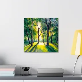 GADGETS WRAP Canvas Gallery Wrap Framed for Home Office Studio Living Room Decoration (10x10inch) - Yellow Sun Rays Forest