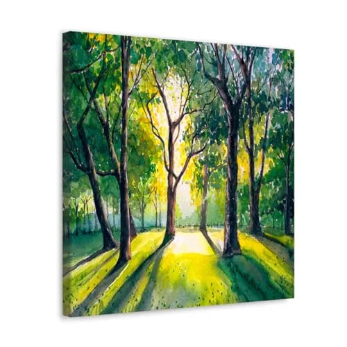 GADGETS WRAP Canvas Gallery Wrap Framed for Home Office Studio Living Room Decoration (10x10inch) - Yellow Sun Rays Forest