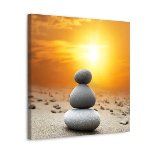 GADGETS WRAP Canvas Gallery Wrap Framed for Home Office Studio Living Room Decoration (10x10inch) - Zen Stones & Sunset