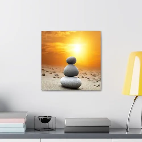 GADGETS WRAP Canvas Gallery Wrap Framed for Home Office Studio Living Room Decoration (10x10inch) - Zen Stones & Sunset