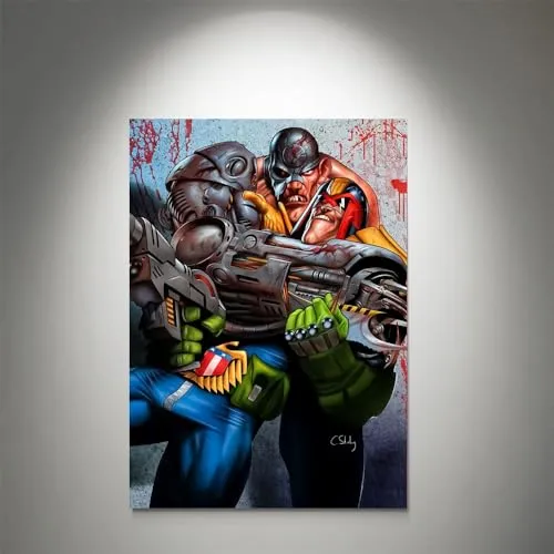 GADGETS WRAP Canvas Gallery Wrap Framed for Home Office Studio Living Room Decoration (11x14inch) - Dredd Vs Mean 01