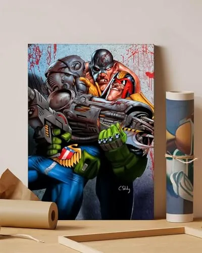 GADGETS WRAP Canvas Gallery Wrap Framed for Home Office Studio Living Room Decoration (11x14inch) - Dredd Vs Mean 01